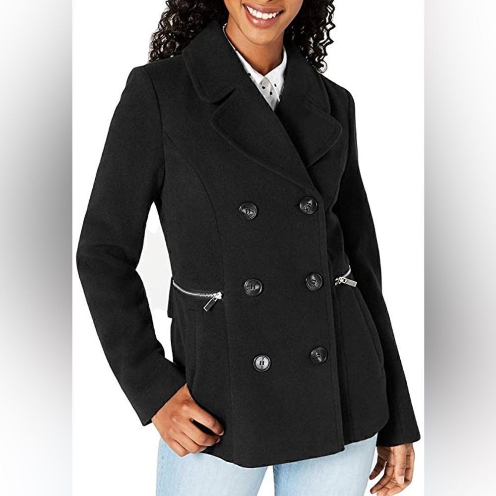 Maralyn & Me Juniors Double-Breasted Black Peacoat Plus Size 3X NWT